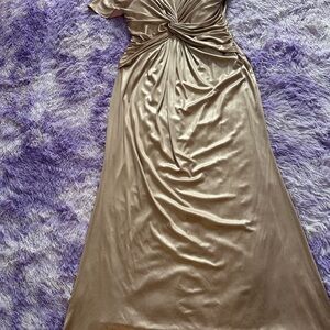 Adrianna Papell Metallic Gold Twist-Front Maxi Dress